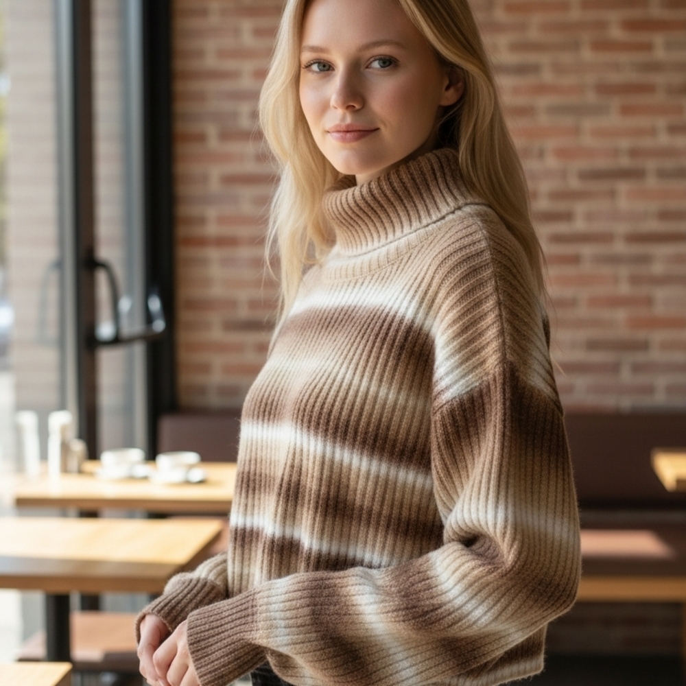 12th Tribe Ombre Brown Cropped Turtleneck Sweater Ribbed Knit Fall Winter Top L